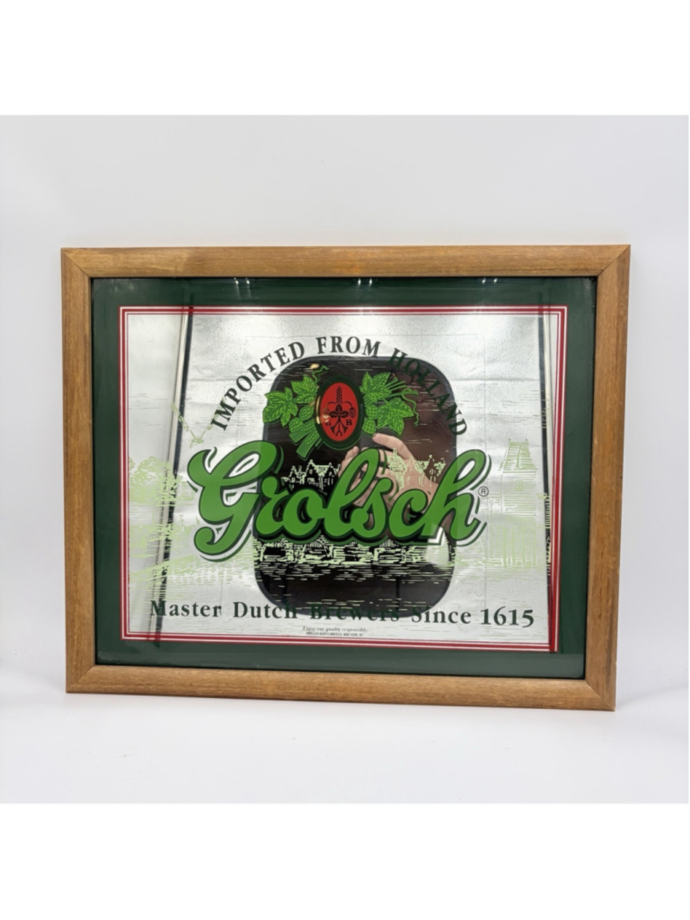 GROLSCH Beer Bar Mirror Wood Frame Imported from Holland 21x17 Breweriana